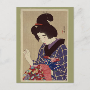"Hari shigoto" (Nähen) von Itō Shinsui Postkarte