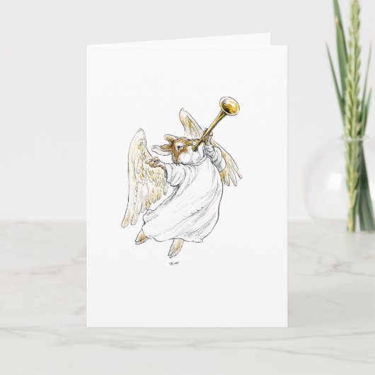 Hark! Angel Rabbit mit Trumpet-Karte Karte (Vorderseite)