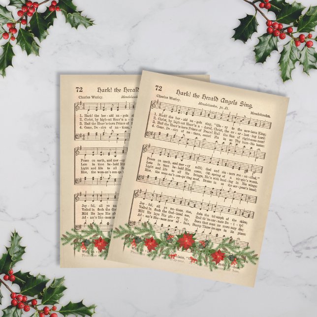 Hark The Herald Angels Sing Weihnachtsmusik (Vintage Christmas Sheet Music paper sheets)