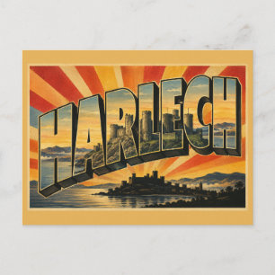 Harlech Castle Wales Vintage Reise Kunst Postkarte