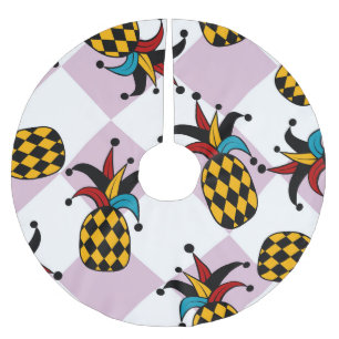 Harlekin-Ananas: Stilisierte Doodle-Vintage Polyester Weihnachtsbaumdecke