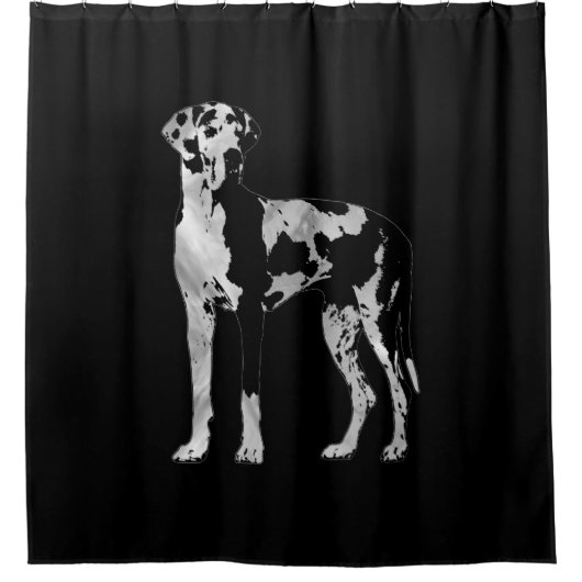 Harlekin-Deutsche Dogge - Perle und Silber Duschvorhang (Vorderseite)