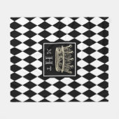 Harlekin-Kronen-Schwarzweiss-Diamant-Monogramm Fleecedecke (Vorderseite (Horizontal))