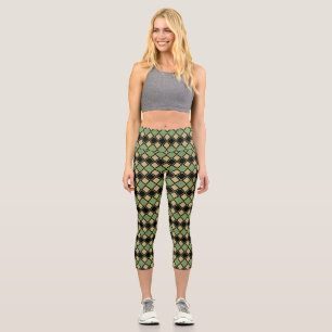 Harlekin-Muster in Gold, Grün und Schwarz Capri Leggings