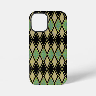 Harlekin-Muster in Gold, Grün und Schwarz  iPhone 12 Mini Hülle
