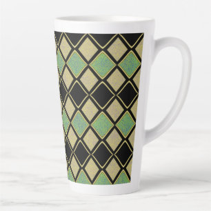 Harlekin-Muster in Gold, Grün und Schwarz  Milchtasse