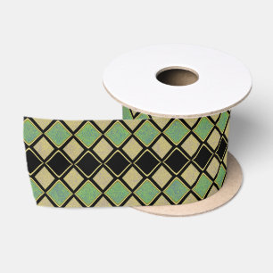 Harlekin-Muster in Gold, Grün und Schwarz Satinband