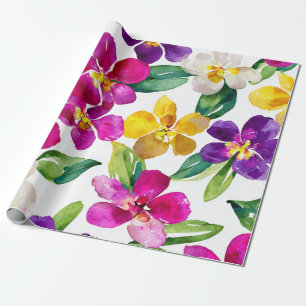 Harlekin-Orchidee Multicolor Lila Gelb Floral Geschenkpapier