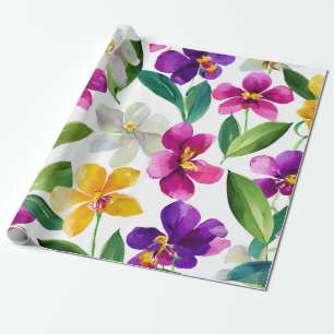Harlekin-Orchidee Multicolor Lila Gelb Floral Geschenkpapier