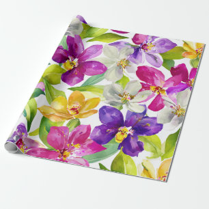 Harlekin-Orchidee Multicolor Lila Gelb Floral Geschenkpapier