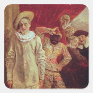 Harlekin, Pierrot und Scapin, Schauspieler von COM Quadratischer Aufkleber