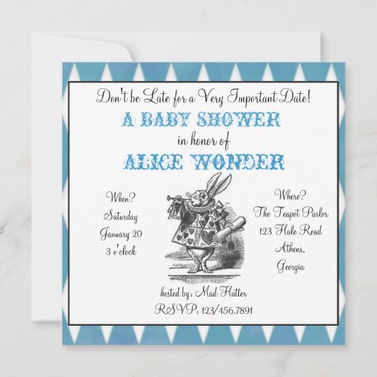 Harlekin-quadratische Alice im Wunderlandeinladung Einladung (Rückseite)