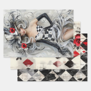Harlekin-Rosen Geschenkpapier Set