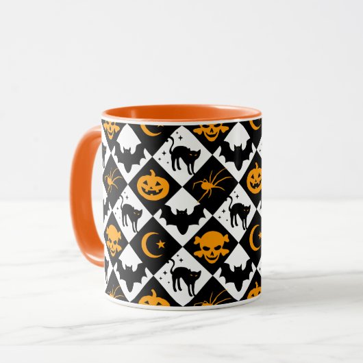 Harlekin Schwarz-Weiß-Diamantmuster Tasse (Vorderseite Links)