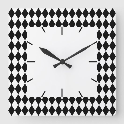 Harlekin Schwarzweiss Quadratische Wanduhr (Vorderseite)