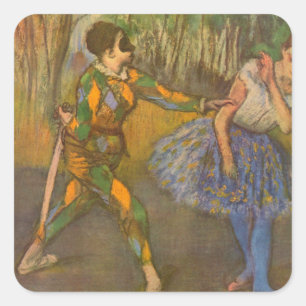 Harlekin und Columbine von Edgar Degas Vintage Art Quadratischer Aufkleber