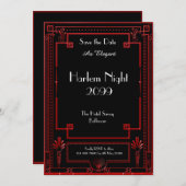 HARLEM-Nacht, Schwarzes, ROT, Weiß, geometrisch, Einladung (Vorne/Hinten)