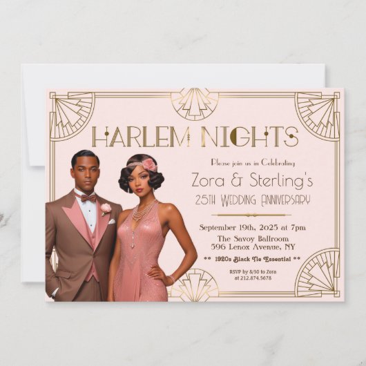 Harlem Nights Afroamerikanischer Hochzeitstag Einladung (Vorderseite)