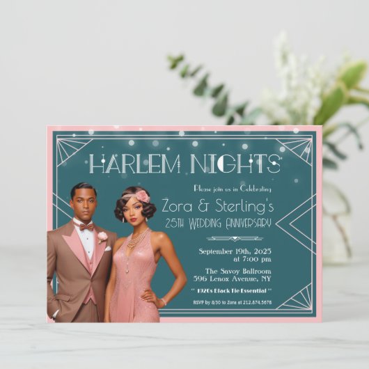 Harlem Nights Afroamerikanischer Hochzeitstag Einladung (Stehend Vorderseite)