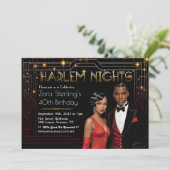 Harlem Nights Art Deco African American Birthday Einladung (Stehend Vorderseite)