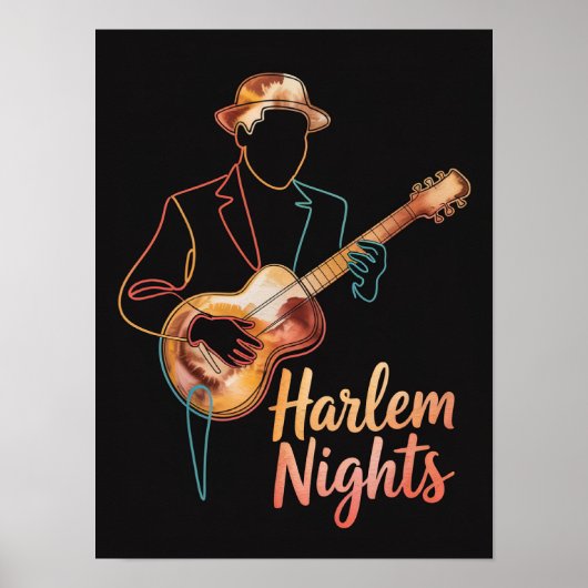 Harlem Nights Gitarrenlinienkunst Poster (Vorne)