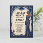 Harlem Nights Roaring 20s Blauer Saphir Jazz Age Einladung (Stehend Vorderseite)