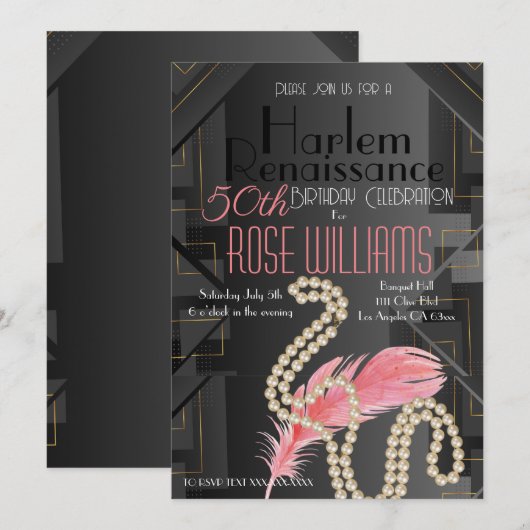 Harlem Renaissance Birthday Einladung (Vorne/Hinten)