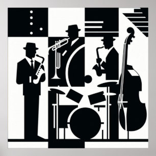 Harlem Renaissance Jazz Trio Black & White Poster