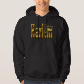 Harlem schwarzer Hoodie in goldenen Buchstaben Gra (Vorderseite)
