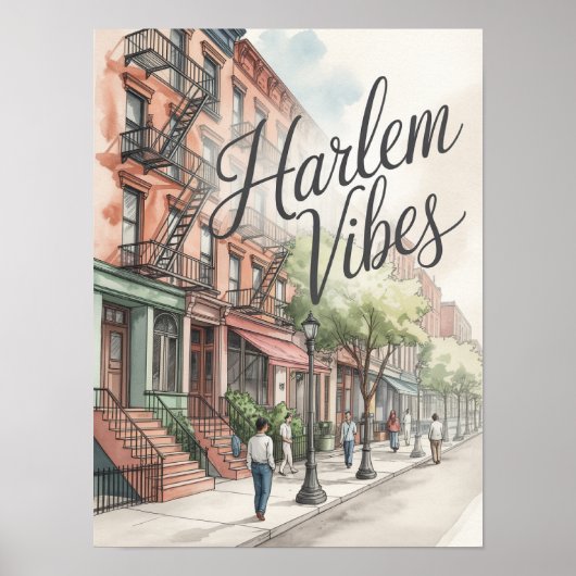 Harlem Vibes Aquarell-Illustration Poster (Vorne)