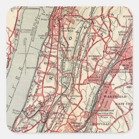 Harlem, Yonkers, Pelham Manor, New York Quadratischer Aufkleber (Vorderseite)