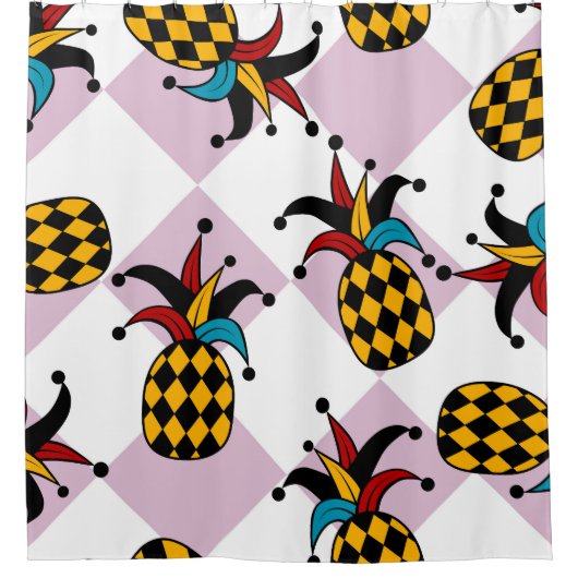 Harlequin Ananas: Stylized Doodle Vintag Duschvorhang (Vorderseite)