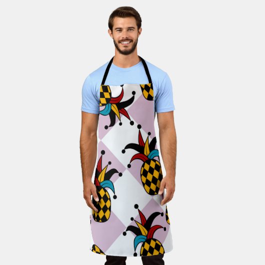 Harlequin Ananas: Stylized Doodle Vintag Schürze (Getragen)