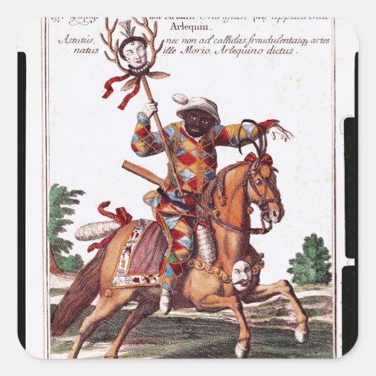 Harlequin auf Horseback Quadratischer Aufkleber (Vorderseite)