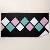 Harlequin Beach Handtuch (schwarz, Aqua & Pink) (Vorderseite)