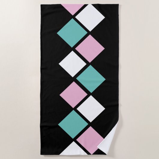 Harlequin Beach Handtuch (schwarz, Aqua & Pink) (Vorderseite)