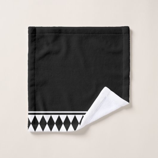 Harlequin Black and White Diamond Pattern Badhandtuch Set (Waschlappen)