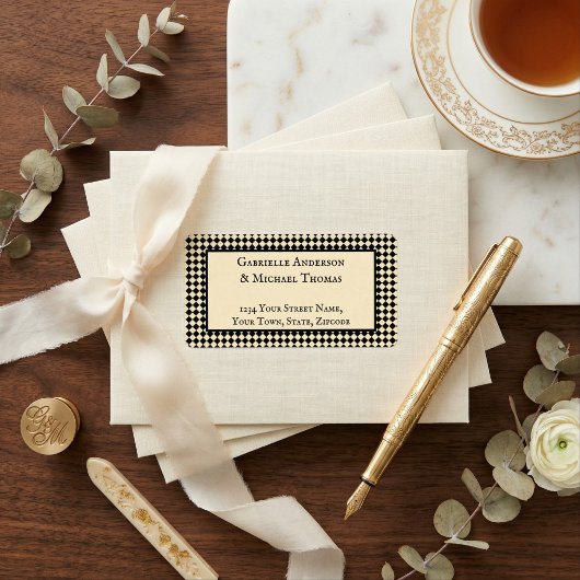 Harlequin Black Cream Text Border Address Labels Adressaufkleber