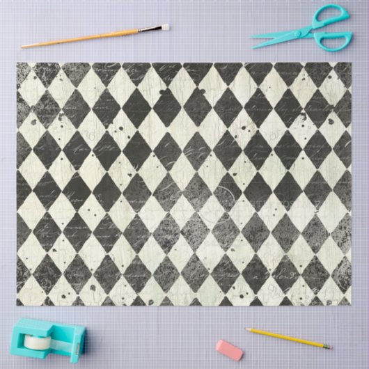Harlequin Black n Cream Ephemera Wood Decoupage Seidenpapier (Basteln)