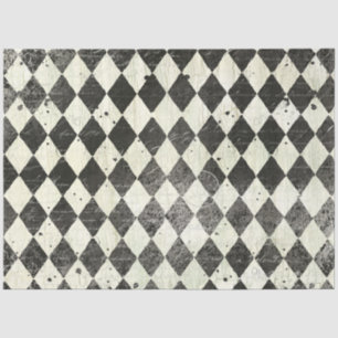 Harlequin Black n Cream Ephemera Wood Decoupage Seidenpapier