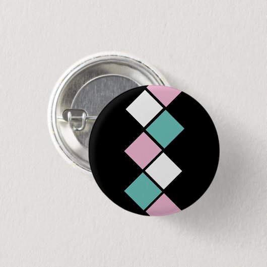 Harlequin Button (Schwarz, Aqua und Rosa) (Vorne & Hinten)