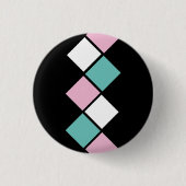 Harlequin Button (Schwarz, Aqua und Rosa) (Vorderseite)