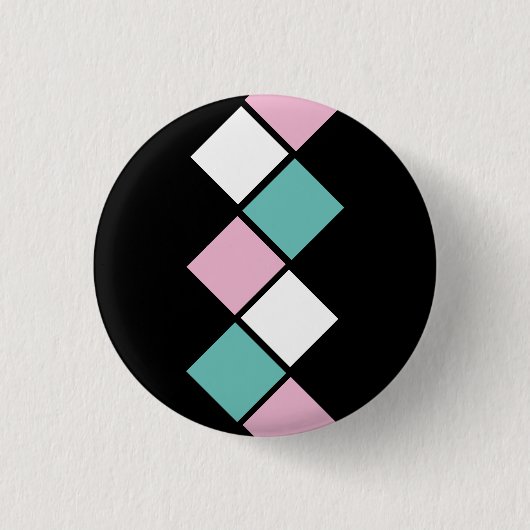 Harlequin Button (Schwarz, Aqua und Rosa) (Vorderseite)