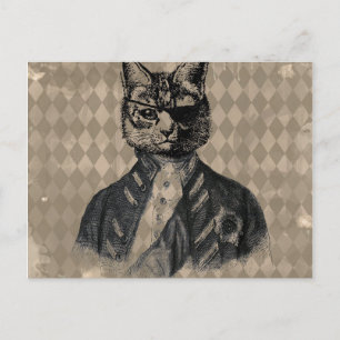 Harlequin Cat Grunge Postkarte