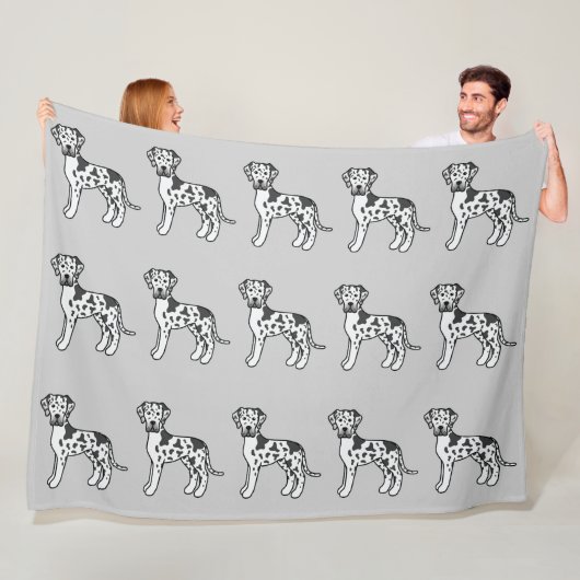 Harlequin Coat Great Dane Hunde Muster auf Grau Fleecedecke (Beispiel)