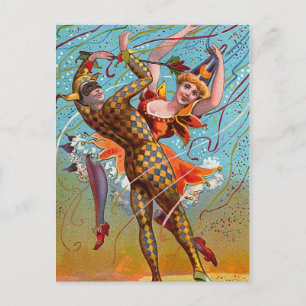 Harlequin Dancing Vintag Illustration Postkarte