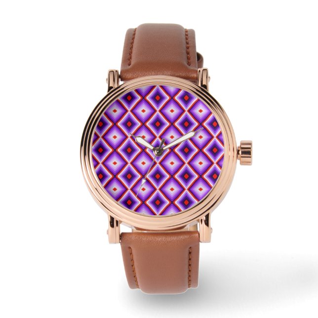 Harlequin Diamond Checkered Purple Pattern Armbanduhr (Vorderseite)