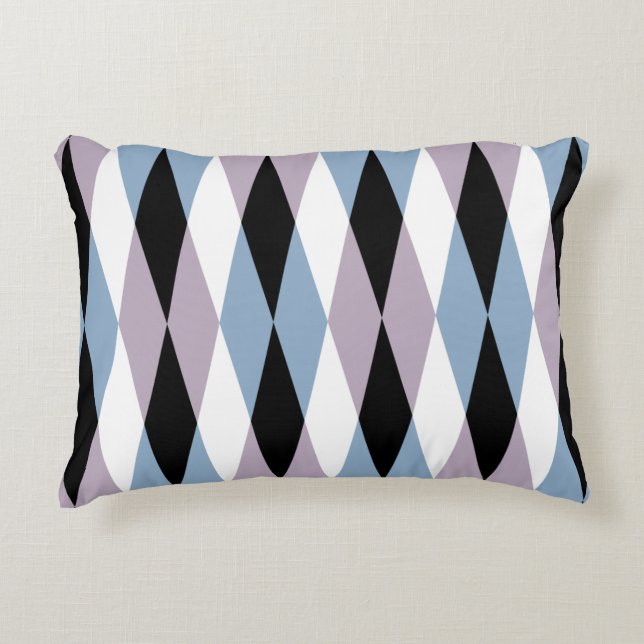 Harlequin Diamond Pattern - Blau und Dusty Lilac Dekokissen (Vorderseite)