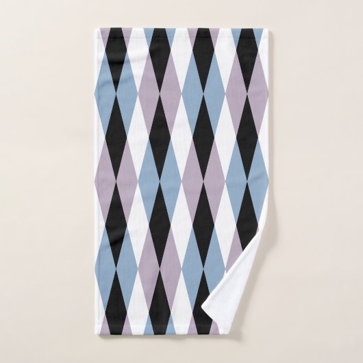 Harlequin Diamond Pattern - Blau und Dusty Lilac Handtuch (Handtuch)