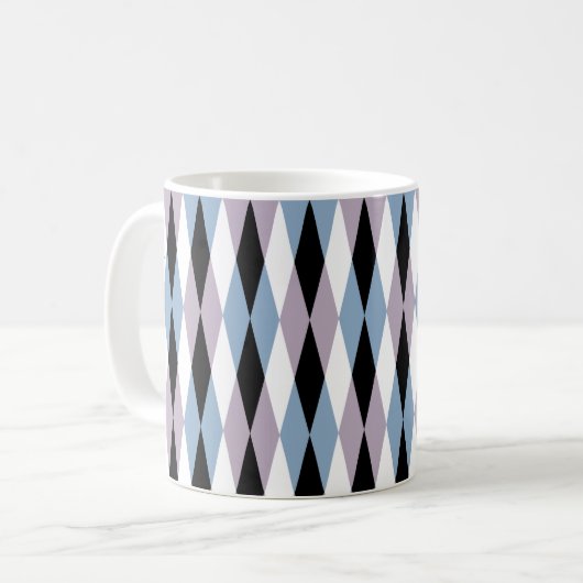 Harlequin Diamond Pattern - Blau und Dusty Lilac Kaffeetasse (Vorderseite Links)